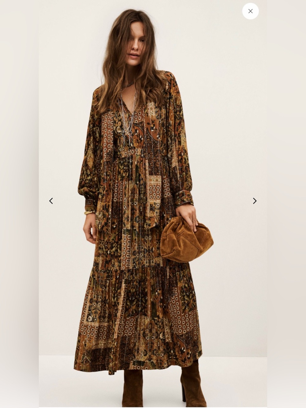 ba&sh PIERTA Patchwork Print Midaxi-Length Dress in Yellow / Ochre